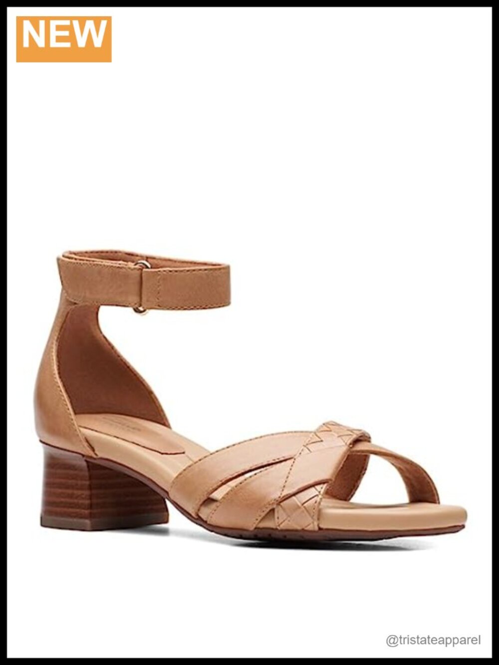 Heeled Sandal Ankle Strap 1.77 Inch Block Heel Leather Open Toe